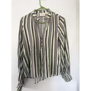 Women's Maeve Anthropologie Brown and Green Striped Blouse XS